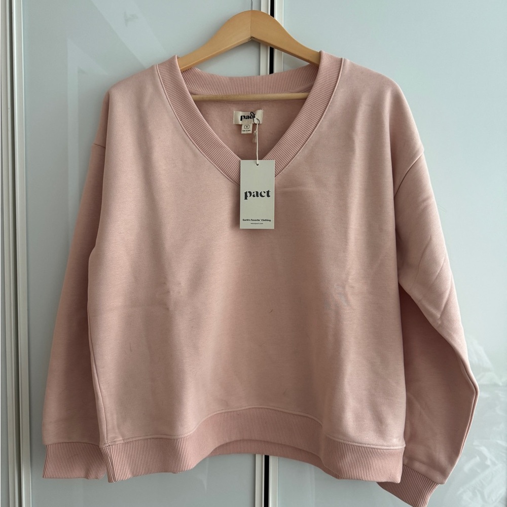 Pact Calla V-Neck Sweatshirt in Blush M